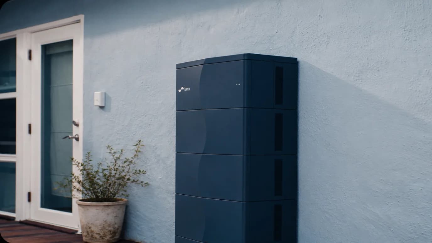 Lunar battery installed on the exterior wall of a home